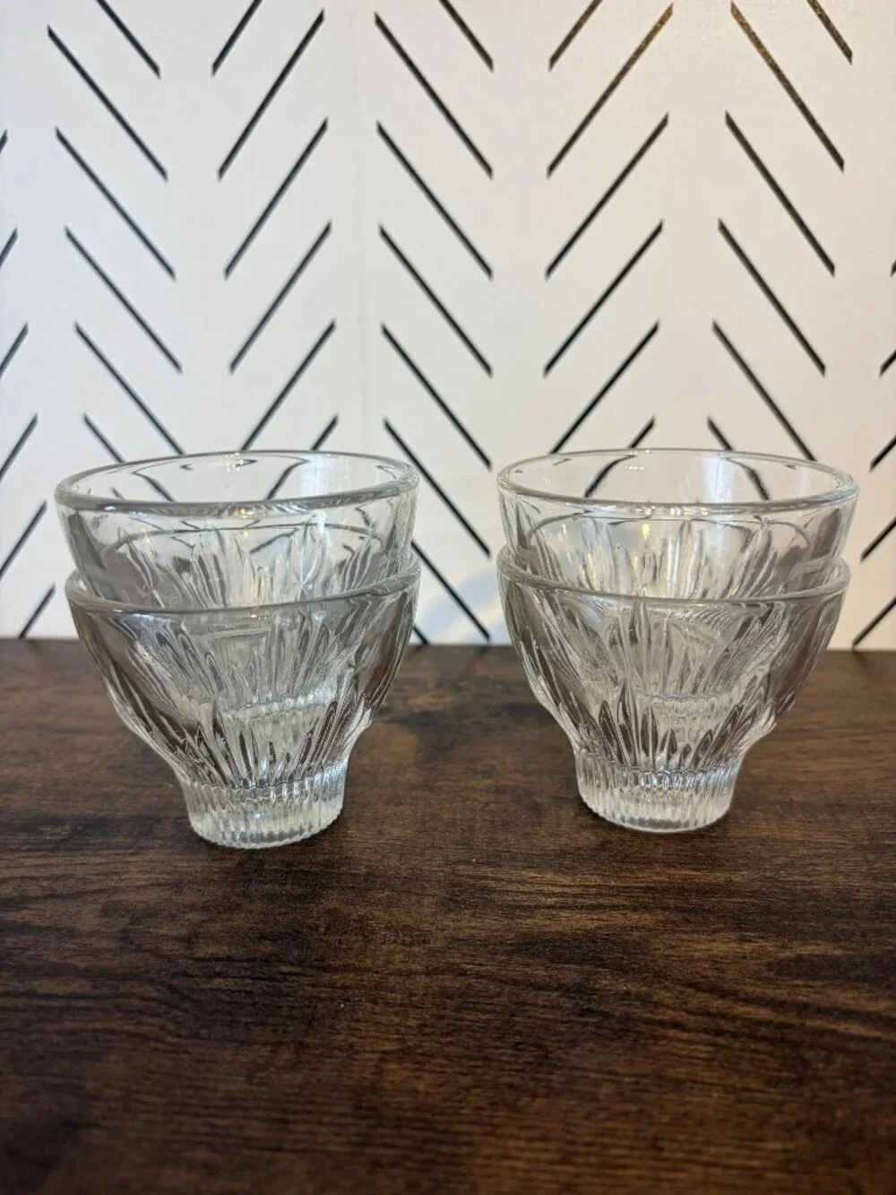 Indiana Glass Set 4 Vintage Art Deco Sunburst Rocks Clear Glasses Barware Retro